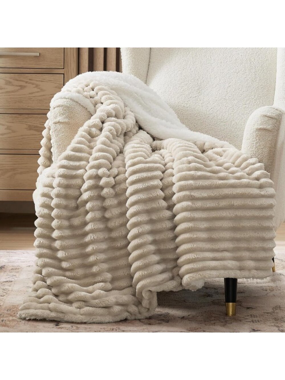 Cozy Fluffy Beige Sherpa Blanket Twin Size 60"x80" - Perfect Gift for Comfort